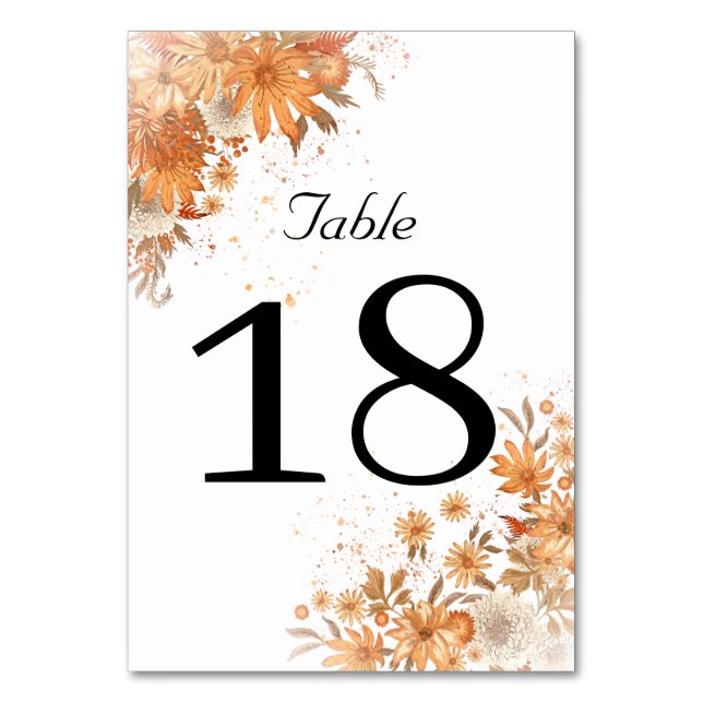 Autumn Fall Floral Rustic Watercolor Wedding Table Number (Front)