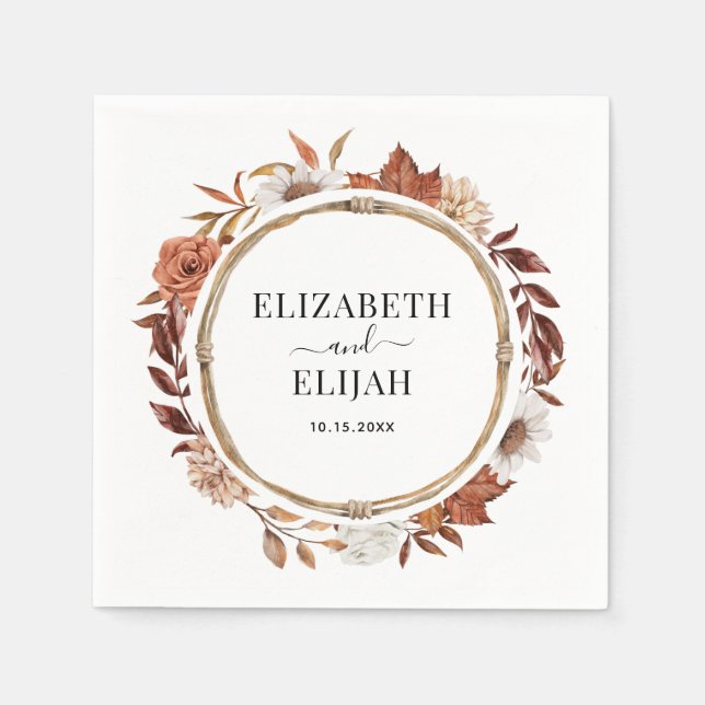 Autumn Fall Floral Terracotta Wedding Napkin (Front)