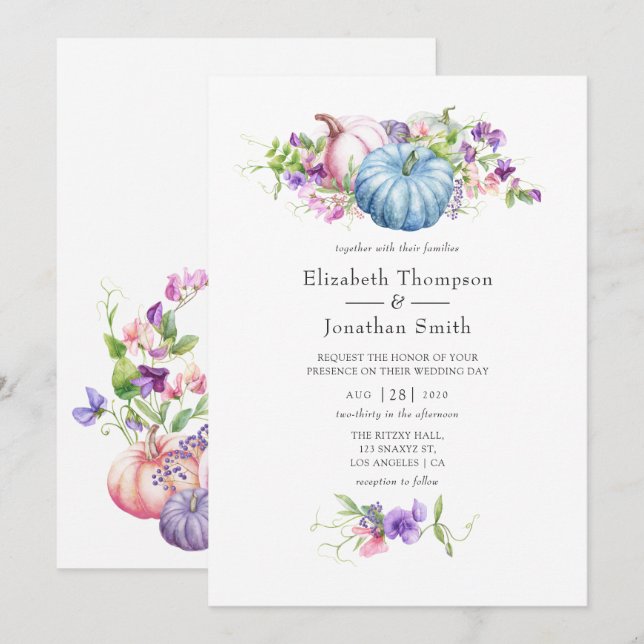 Autumn - Fall Floral Wedding Invitation (Front/Back)