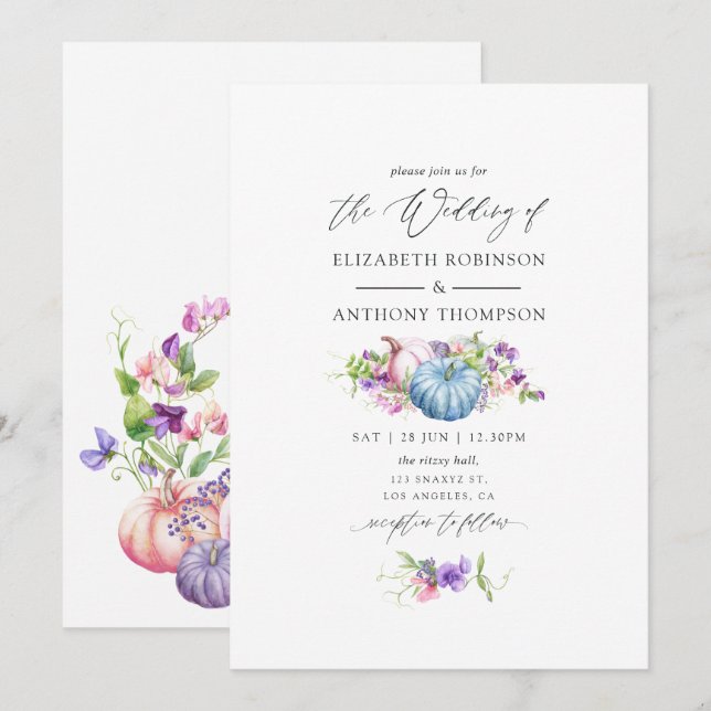 Autumn - Fall Floral Wedding Invitation (Front/Back)