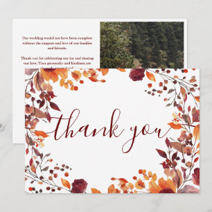 Autumn Fall Floral Wedding Photo Script Thank You Card
