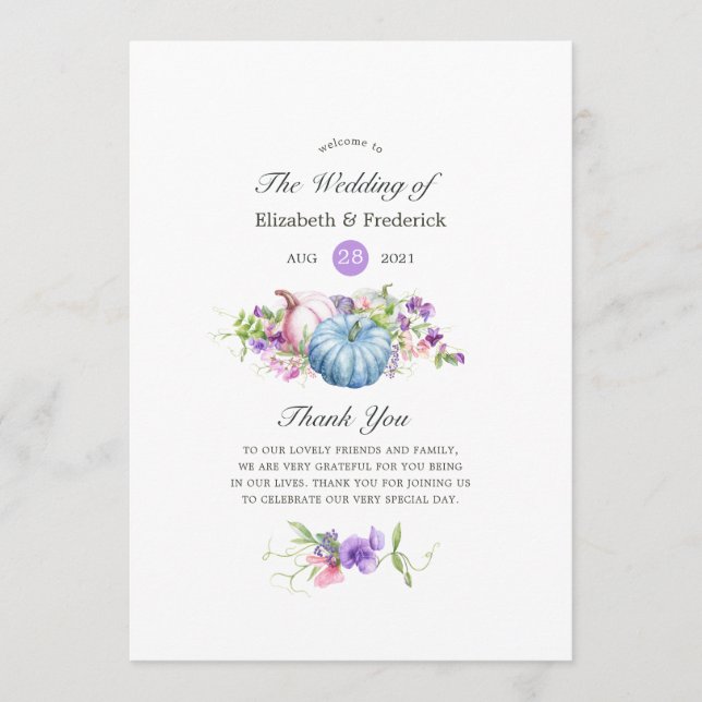 Autumn - Fall Floral Wedding Programme (Front)