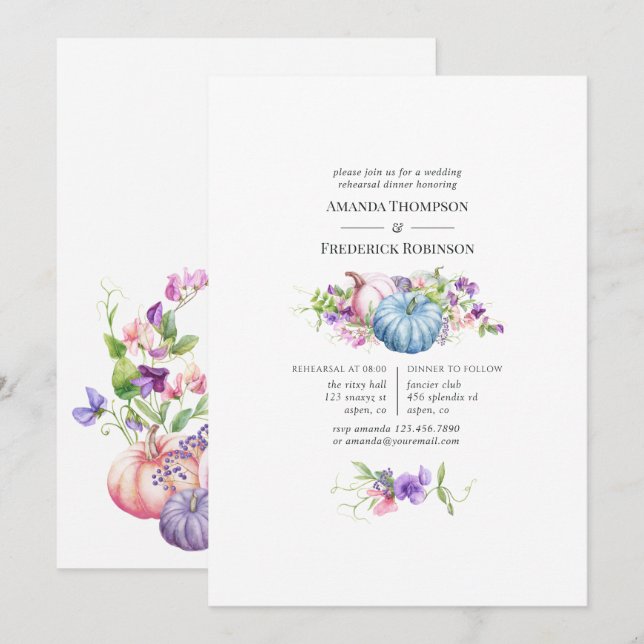 Autumn - Fall Floral Wedding Rehearsal Dinner Invitation (Front/Back)