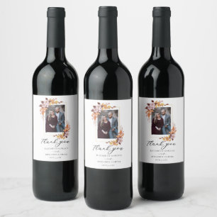 Autumn Fall Floral Wedding Script Photo Elegant Wine Label