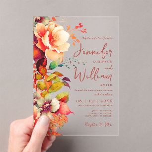 Autumn Fall Floral Wedding Script Typography Acrylic Invitations