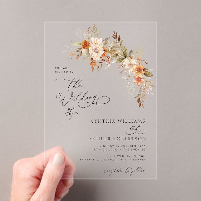 Autumn fall florals wedding acrylic invitations (Insitu (Handheld))