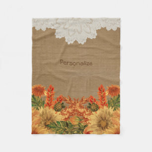 Autumn Fall Flower Design Fleece Blanket