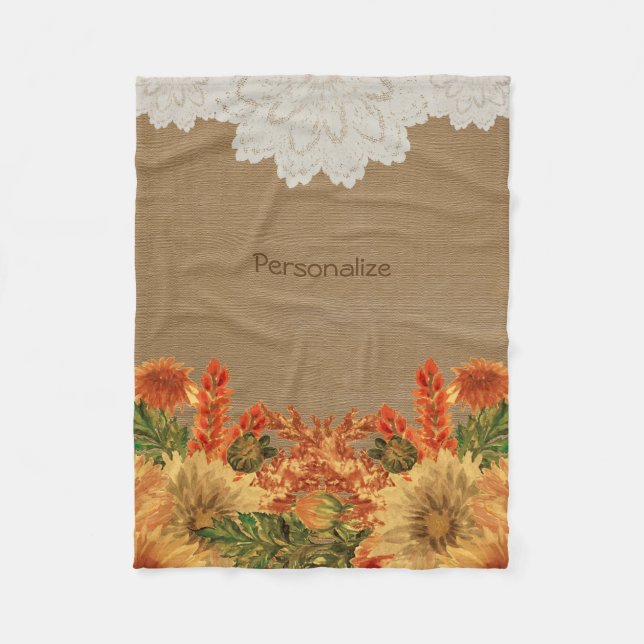 Autumn Fall Flower Design Fleece Blanket (Front)