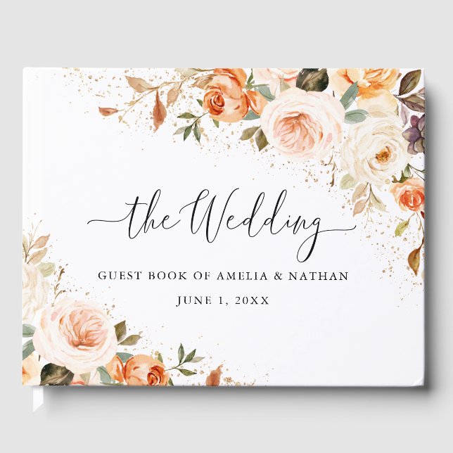 Autumn Fall Flower Floral Wedding Guest Book (Front)