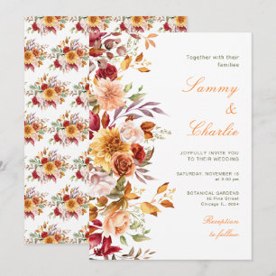 Autumn Fall Flowers and Foliage Wedding Invitation