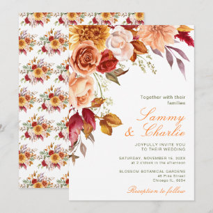 Autumn Fall Flowers and Foliage Wedding Invitation