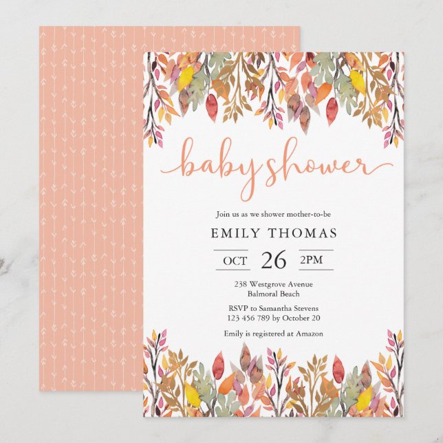 Autumn Fall flowers Baby Shower Invitation (Front/Back)