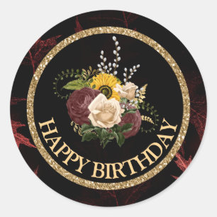 Autumn Fall flowers Happy Birthday Classic Round Sticker