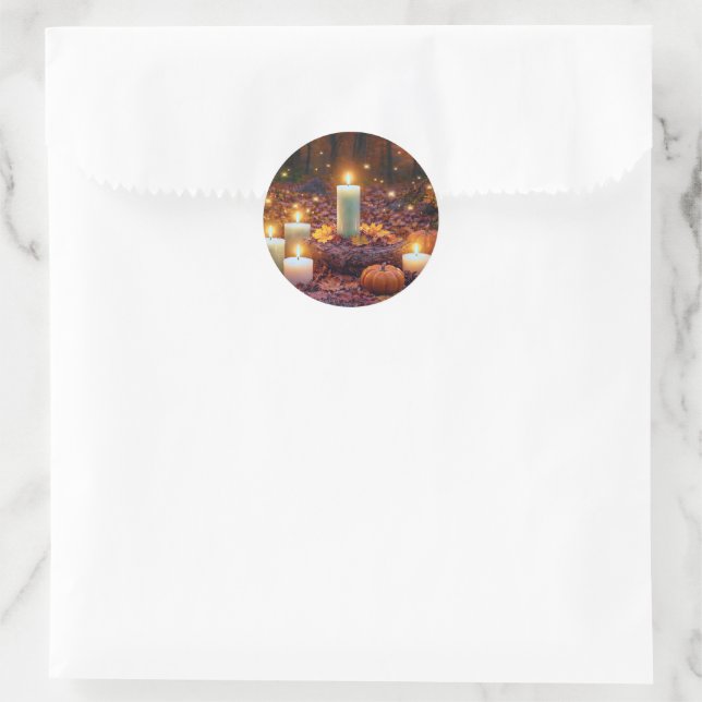 Autumn Fall Foliage and Candles Classic Round Sticker (Bag)