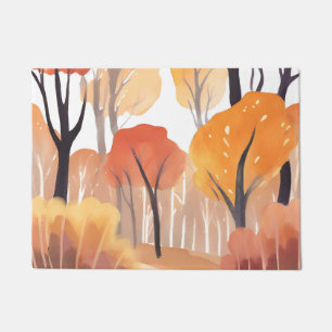 Autumn Fall Foliage Forest Watercolor Leaves Doormat
