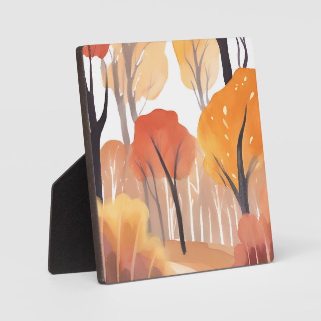 Autumn Fall Foliage Forest Watercolor Leaves Plaque (Front)