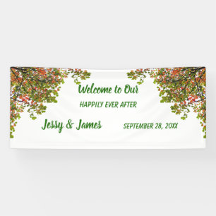 Autumn Fall Foliage Green Leaves Wedding Party Banner
