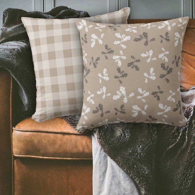 Autumn Fall Foliage Leaves Brown Plaid Pattern Cushion (Autumn Fall Foliage Leaves Brown Plaid Pattern Throw Pillow)