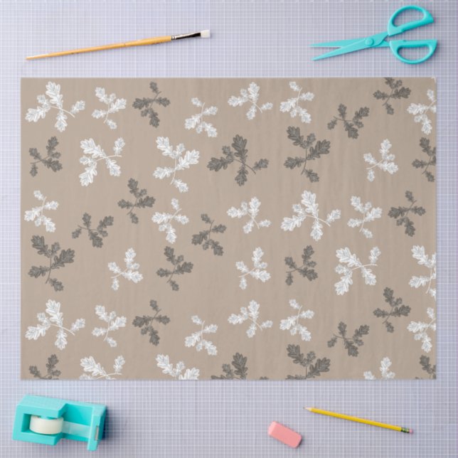 Autumn Fall Foliage Leaves Brown Taupe Pattern Tissue Paper (Craft)