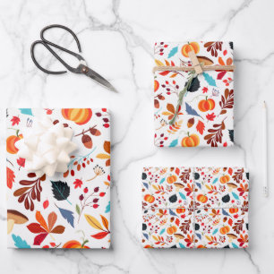 Autumn Fall Foliage Pumpkin Halloween Theme Wrapping Paper Sheet