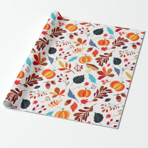 Autumn Fall Foliage Pumpkin Holiday Theme Wrapping Paper