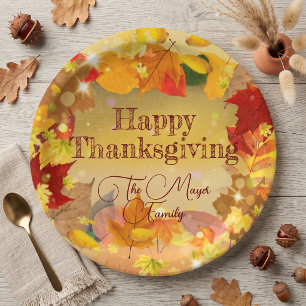 Autumn Fall Foliage Wreath Happy Thanksgiving Paper Plate