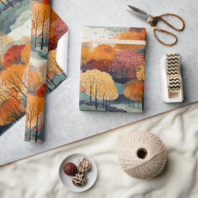 Autumn Fall Forest Pattern Wrapping Paper (Crafts)