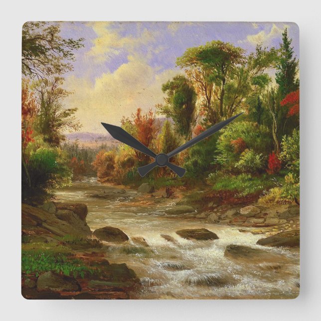 Autumn Fall Forest River Robert Duncanson Destiny Square Wall Clock (Front)