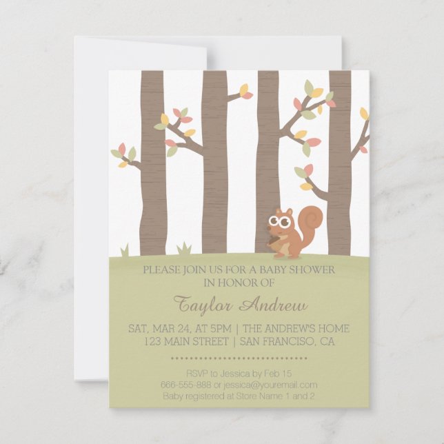 Autumn Fall Forest Squirrel Baby Shower Invitation (Front)
