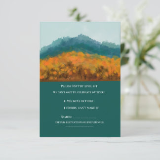 Autumn Fall Forest Trees Blue Mountain Watercolor RSVP Card