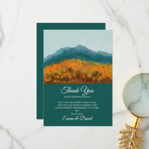 Autumn Fall Forest Trees Blue Mountain Watercolor Thank You Card