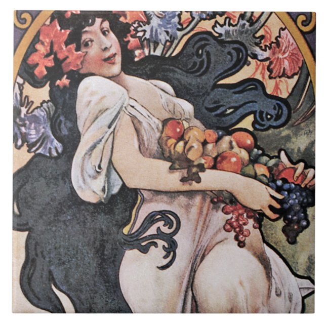 Autumn, Fall (Four Seasons), Mucha Tile (Front)