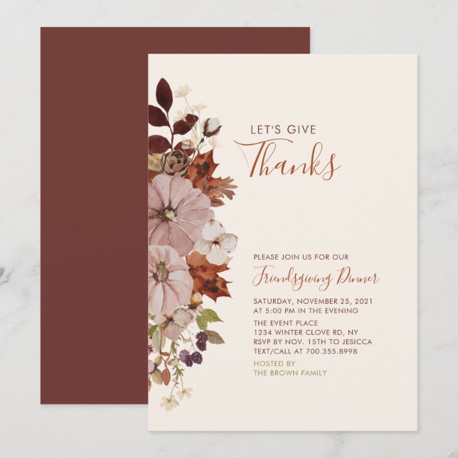 Autumn/Fall  Friends giving /Thanks giving Dinner  Invitation (Front/Back)