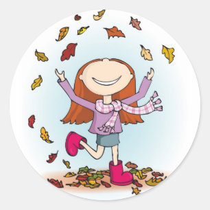 Autumn / fall fun in the leaves girl white sticker