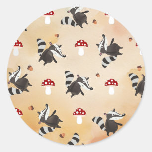 Autumn Fall Funny Cute Badger Toadstools Classic Round Sticker