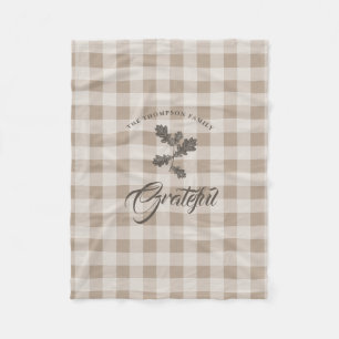 Autumn Fall Gratitude Foliage Taupe Plaid Fleece Blanket