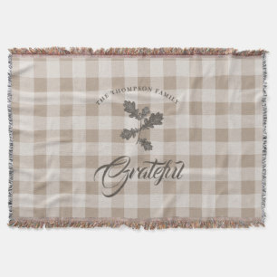 Autumn Fall Gratitude Foliage Taupe Plaid Throw Blanket