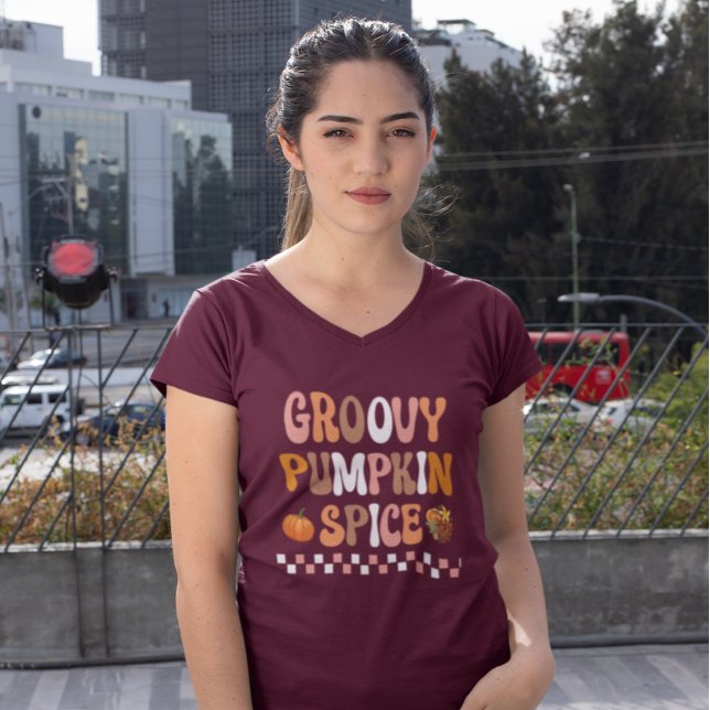  Autumn Fall-Groovy Pumpkin Spice Design T-Shirt (Creator Uploaded)