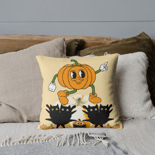 Autumn Fall Halloween Black Cat Pumpkin Decorative Cushion