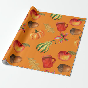 Autumn Fall Halloween Pumpkin Spice Rust Orange Wrapping Paper