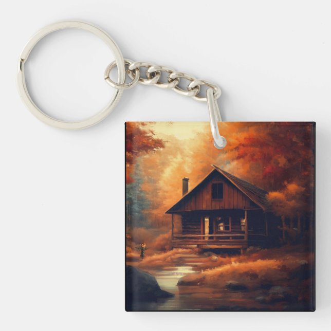 Autumn/Fall/Halloween/rustic painting Key Ring (Front)