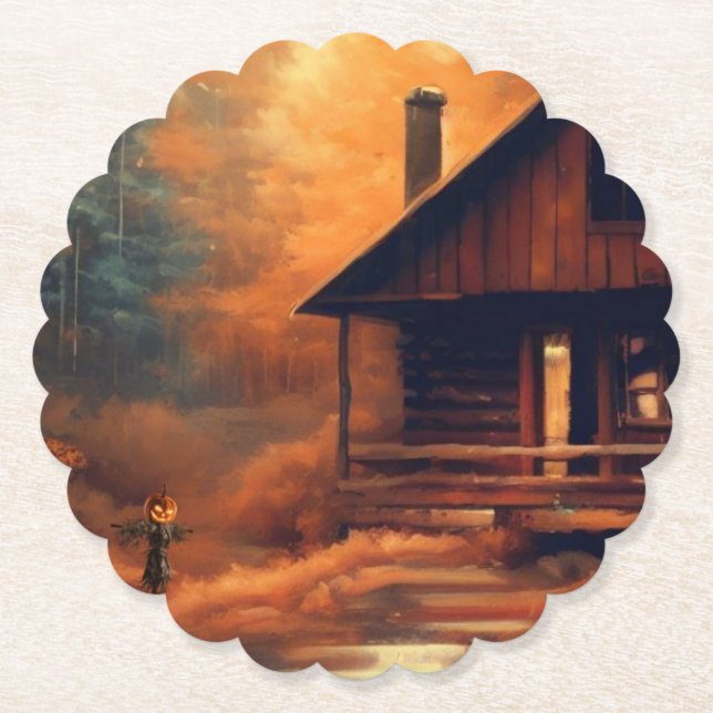 Autumn/Fall/Halloween/rustic painting Paper Coaster (Front)