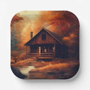 Autumn/Fall/Halloween/rustic painting Paper Plate