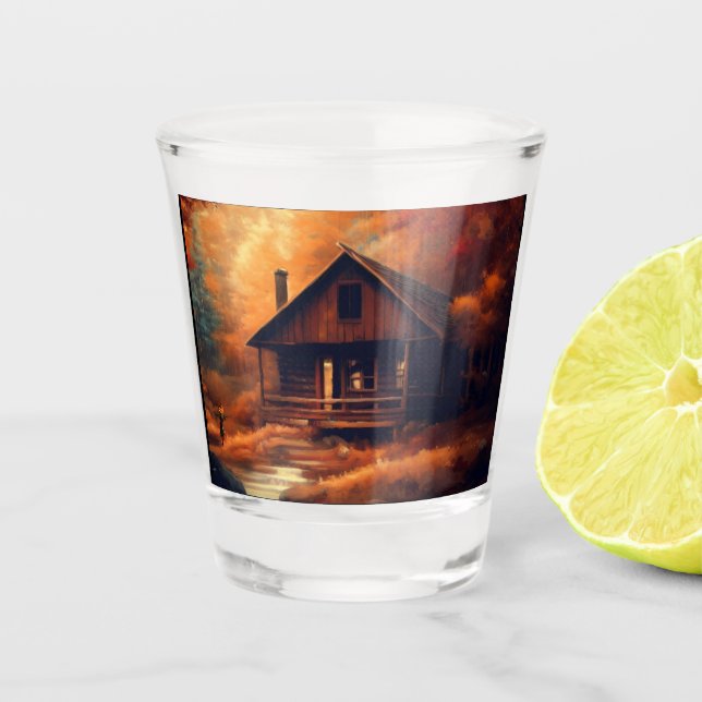 Autumn/Fall/Halloween/rustic painting Shot Glass (Front)