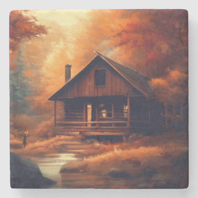 Autumn/Fall/Halloween/rustic painting Stone Coaster (Front)