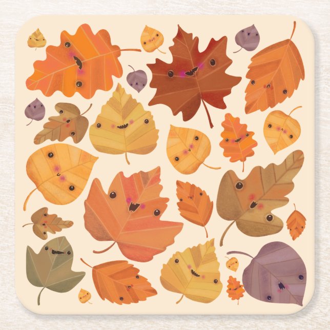 Autumn Fall Halloween Thanksgiving Cute Square Paper Coaster (Front)