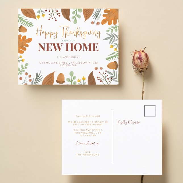Autumn Fall Happy Thanksgiving from our New Home Announcement Postcard (Creator Uploaded)