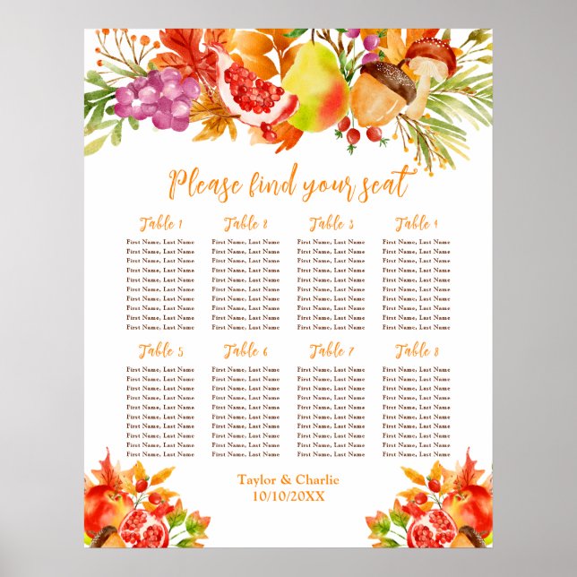 Autumn Fall Harvest 8 Tables Seating Chart (Front)