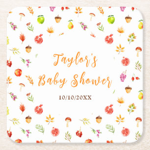 Autumn Fall Harvest Baby Shower Square Paper Coaster