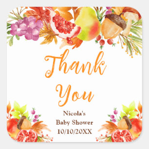 Autumn Fall Harvest Baby Shower Thank You Square Sticker